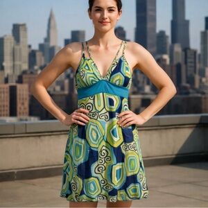 Baby Phat Floral Print Halter dress in turquoise and Brown